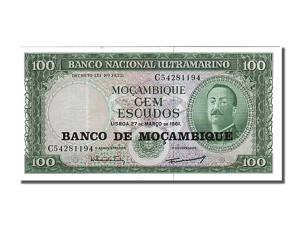 Banknote, Mozambique, 100 Escudos, 1961, 1961-03-27, KM:117a, UNC(65-70)