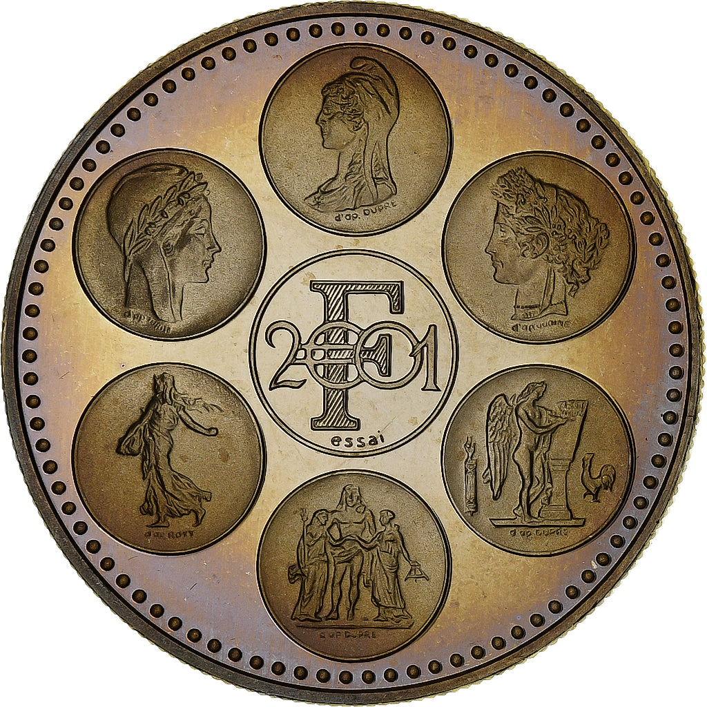 Francia, medaglia, Coq, Fin du Cours Légal du Franc, 2001, Rame-nichel, FDC
