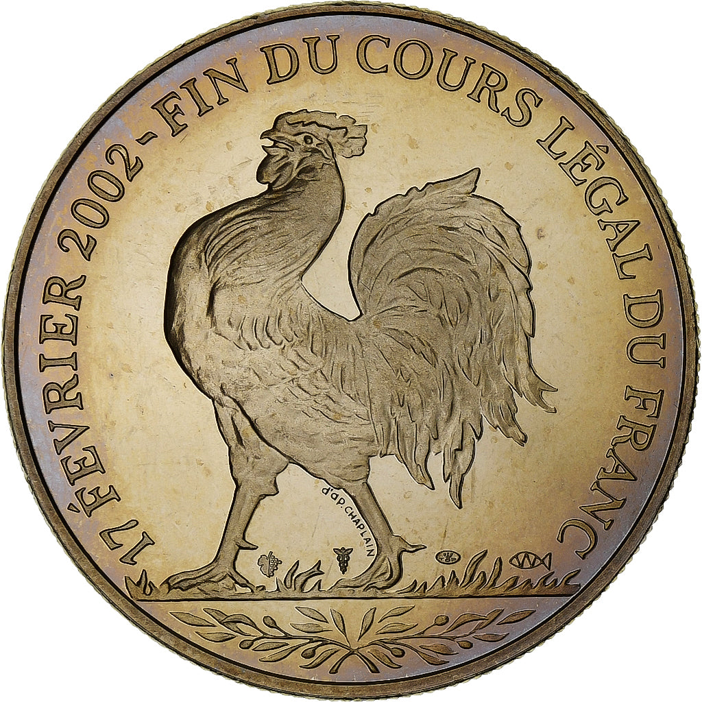 Francia, medaglia, Coq, Fin du Cours Légal du Franc, 2001, Rame-nichel, FDC
