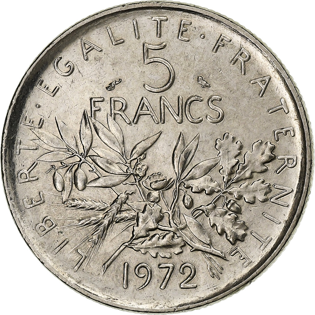Francia, 5 Francs, Semeuse, 1972, Paris, Nichel placcato rame-nichel, BB+