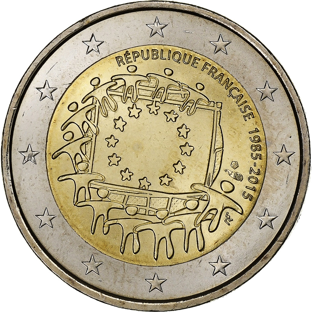 France, 2 Euro, 30 ans   Drapeau européen, 2015, Paris, Bimetallic, SPL+