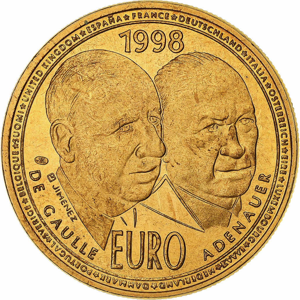 Frankrijk, Medaille, 10 Euro, De Gaulle-Adenauer, 1998, Copper Gilt, FDC