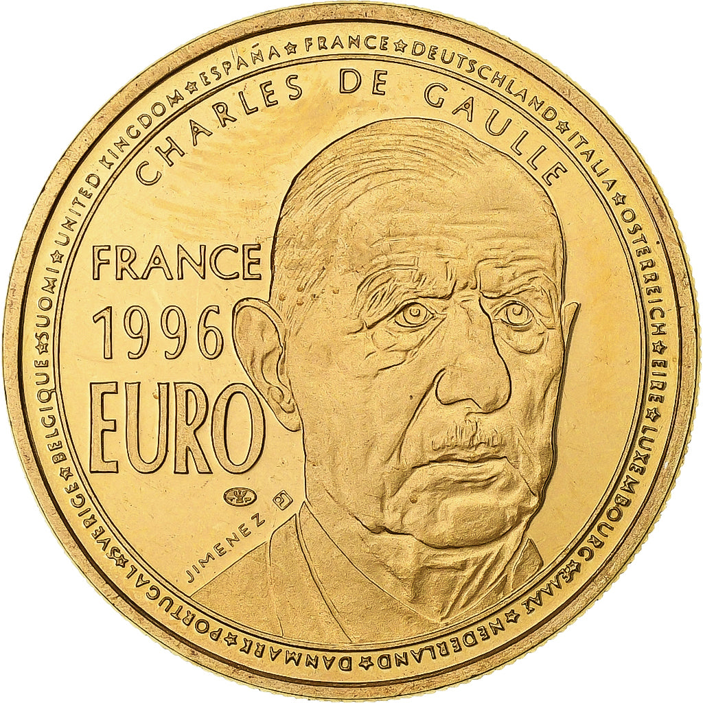Francia, medaglia, Charles De Gaulle, 1 Euro Essai, 1996, Rame dorato, Jimenez