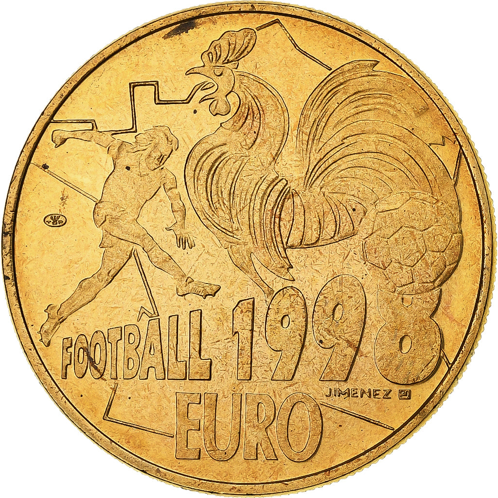 Francia, medaglia, 10 Euro, Football, 1998, Rame dorato, FDC