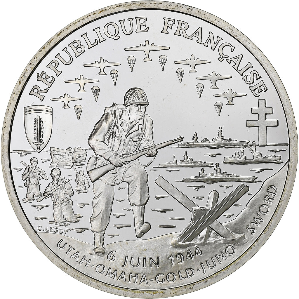 France, Franc, Normandy Invasion, 1993, Proof, Silver, MS(65-70), KM:1014