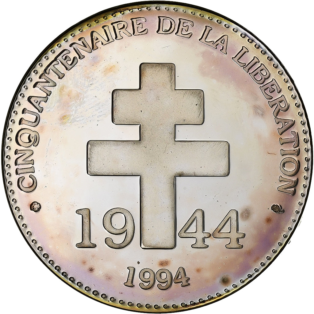 France, Medal, Cinquantenaire de La Libération, De Gaulle, 1994, Silver, MS(63)
