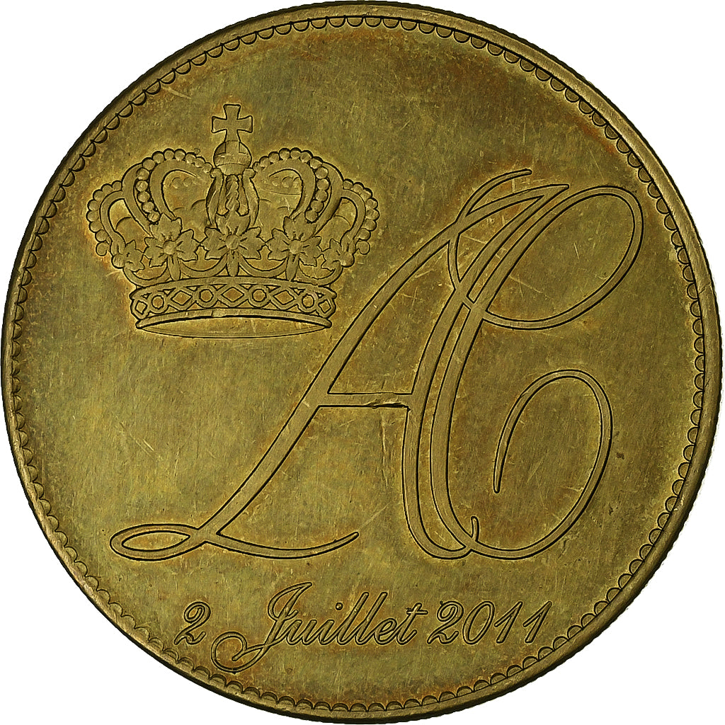 Monaco, Jeton, Mariage Princier, Albert et Charlène, 2011, Copper-Nickel Gilt