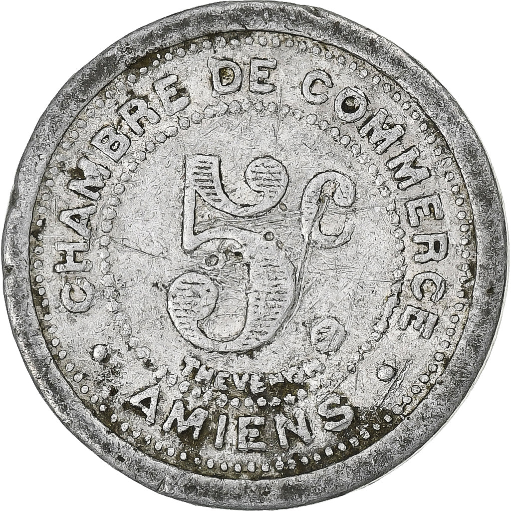 França, Chambre de commerce d'Amiens, 5 Centimes, 1921, VF(30-35), Alumínio