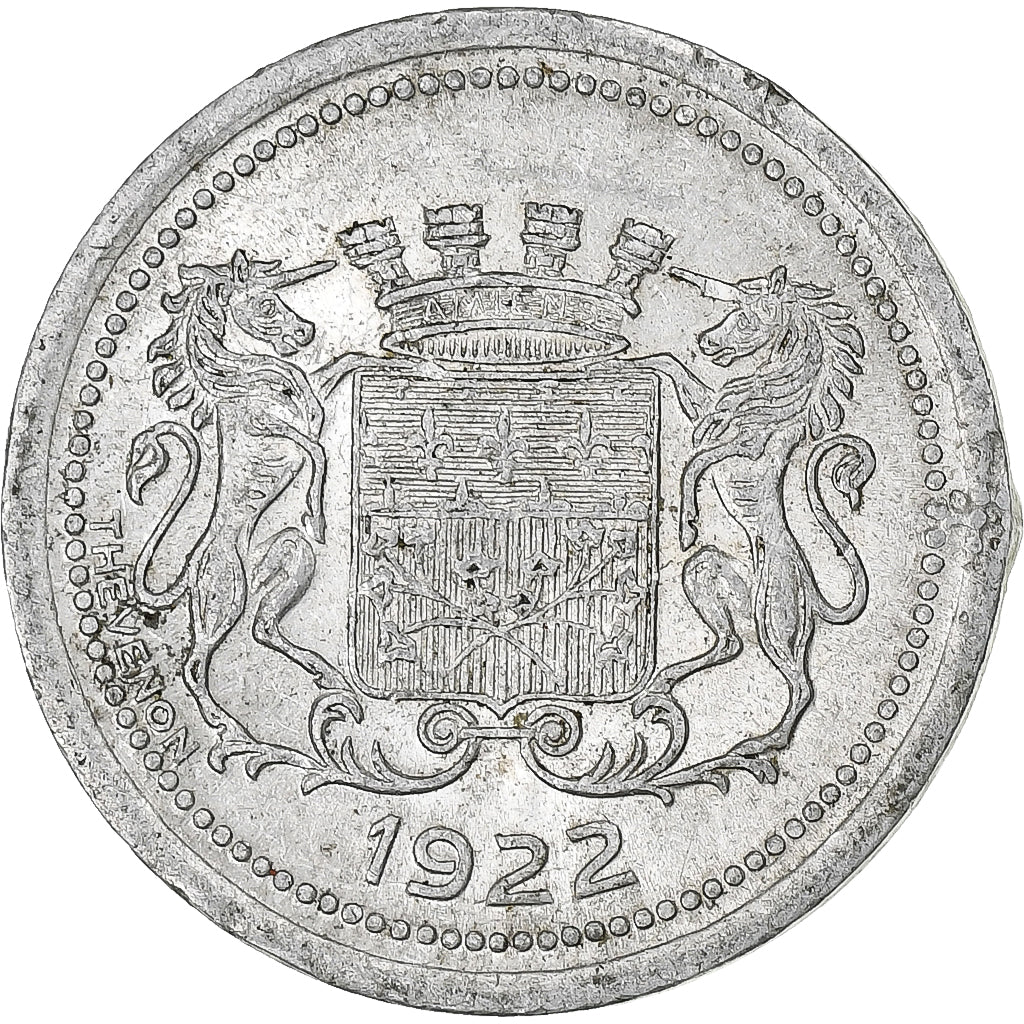 Francia, Chambre de commerce d'Amiens, 5 Centimes, 1922, MBC, Aluminio