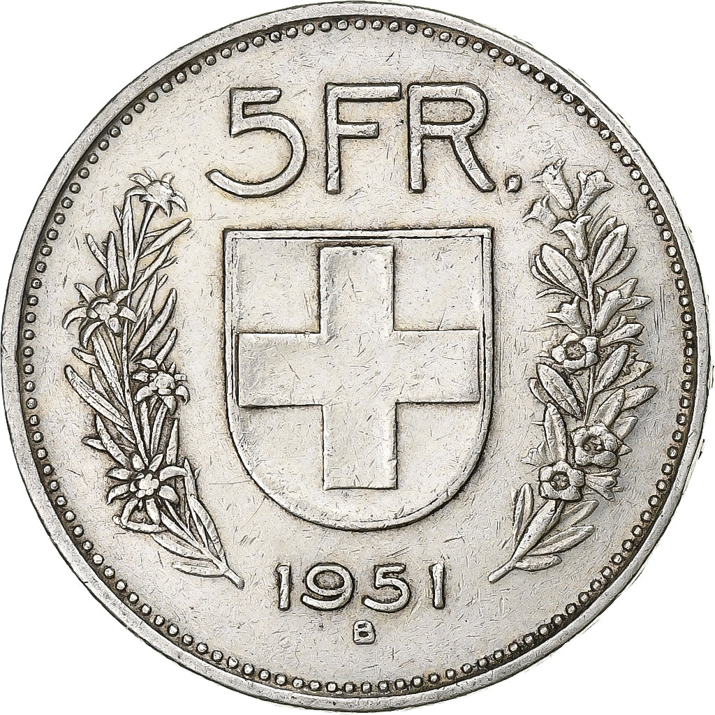Switzerland, 5 Francs, 1951, Bern, Silver, AU(50-53), KM:40