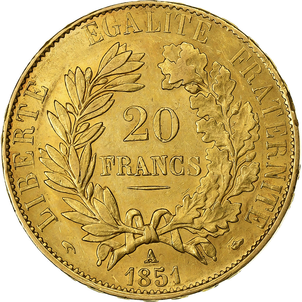 France, 20 Francs, Cérès, 1851, Paris, Gold, AU(55-58), Gadoury:1059, KM:762