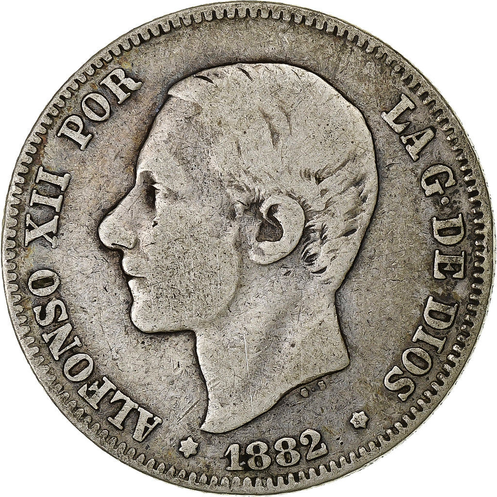 Coin, Spain, Alfonso XII, 2 Pesetas, 1882, Madrid, VF(30-35), Silver, KM:678.2