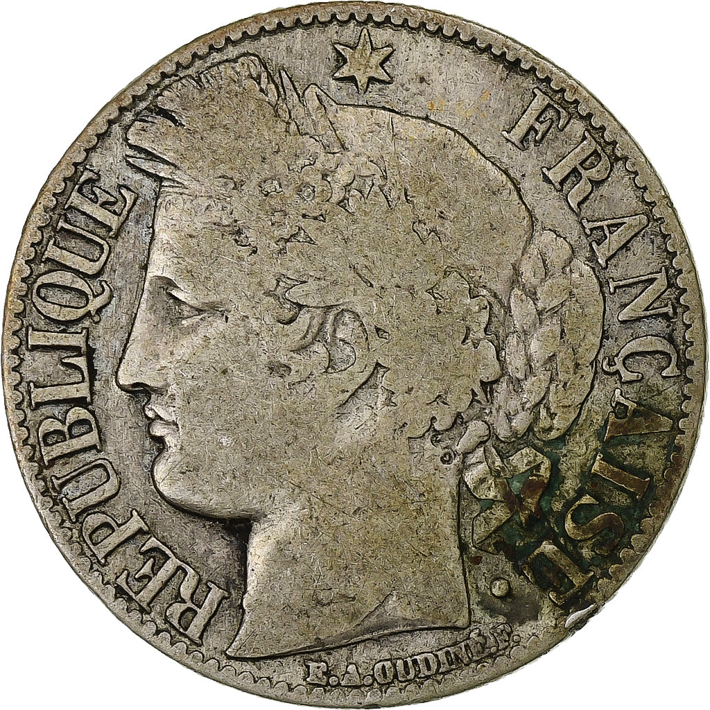 France, Franc, Cérès, 1871, Bordeaux, Silver, VF(20-25), Gadoury:465, KM:822.2