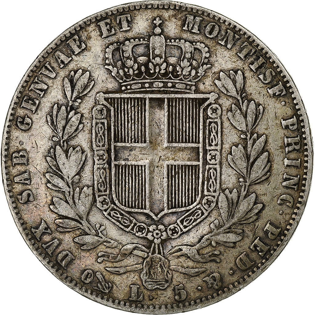 États italiens, SARDINIA, Carlo Alberto, 5 Lire, 1844, Genoa, Argent, TB+
