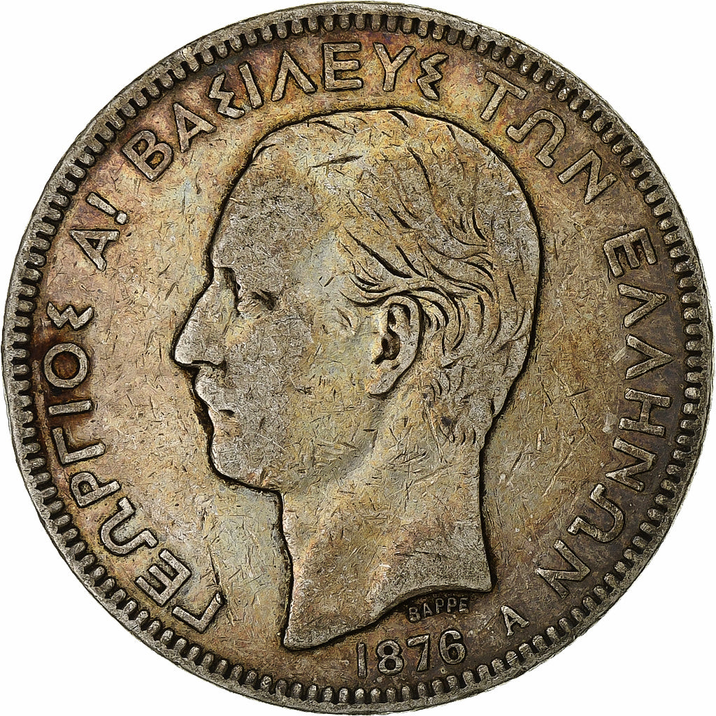 Griechenland, George I, 5 Drachmai, 1876, Paris, Silber, S+, KM:46