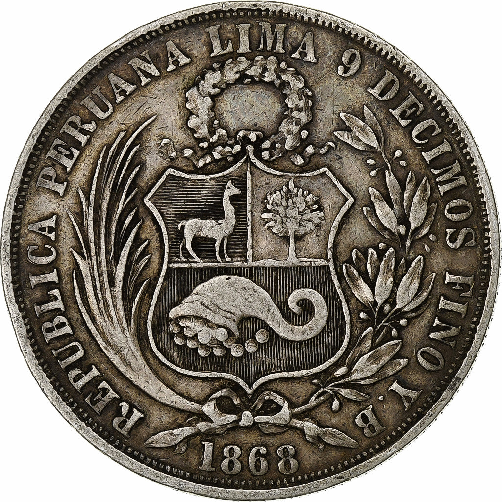 Perù, SOUTH PERU, Sol, 1868, Lima, Argento, BB, KM:196.3