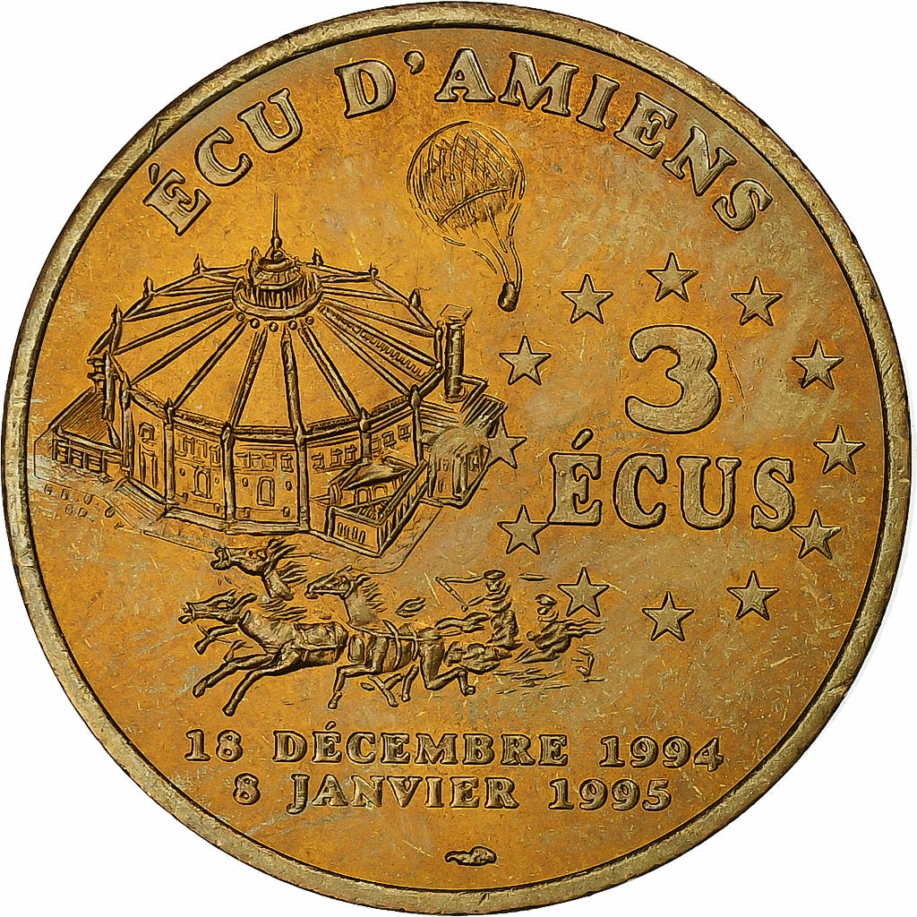 France, 3 écus d'Amiens, Cirque Jules Verne, 1995, Monnaie de Paris, Brass