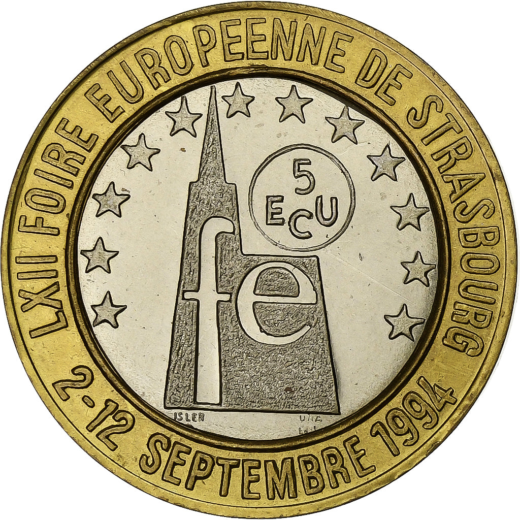 Francia, medaglia, 5 Ecus de Strasbourg, 1994, Bi-metallico, SPL-
