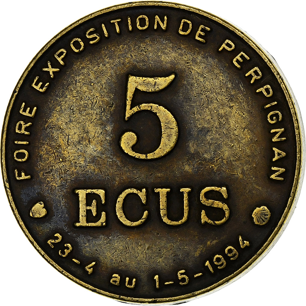 France, 5 Ecu, Perpignan la catalane, 1994, Copper-nickel Aluminium, AU(50-53)