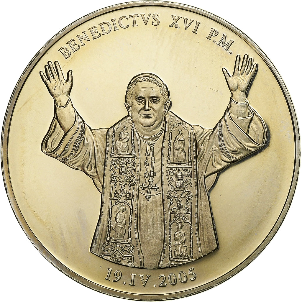 Vaticano, medalha, Le Pape Benoit XVI, 2005, Prata Cromada a Cobre, MS(64)