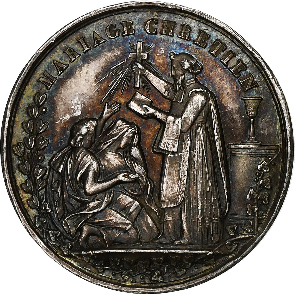 France, Medal, Mariage Chrétien, 1850, Silver, AU(55-58)
