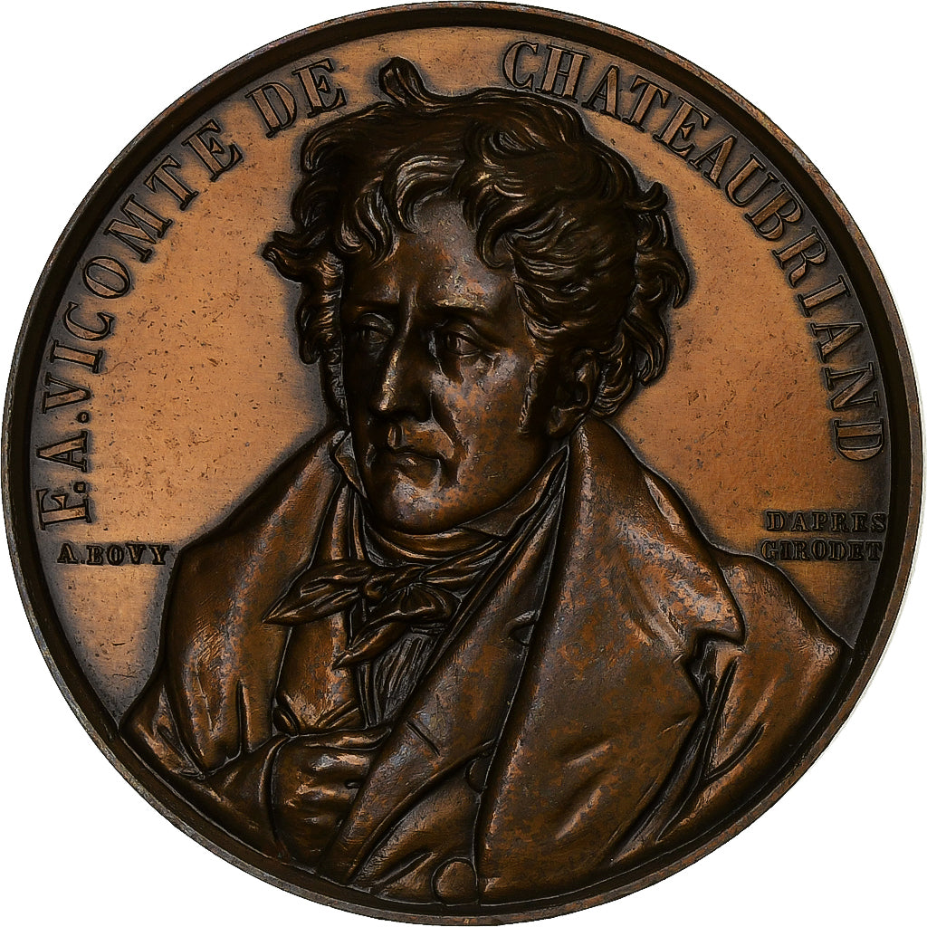 França, medalha, François Auguste René, Vicomte de Chateaubriand, Bronze