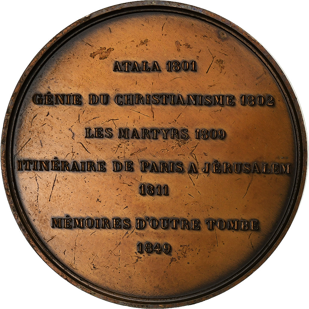 França, medalha, François Auguste René, Vicomte de Chateaubriand, Bronze