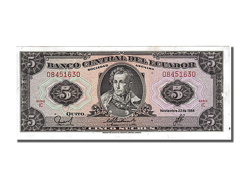 Banknote, Ecuador, 5 Sucres, 1988, 1988-11-22, KM:120A, EF(40-45)
