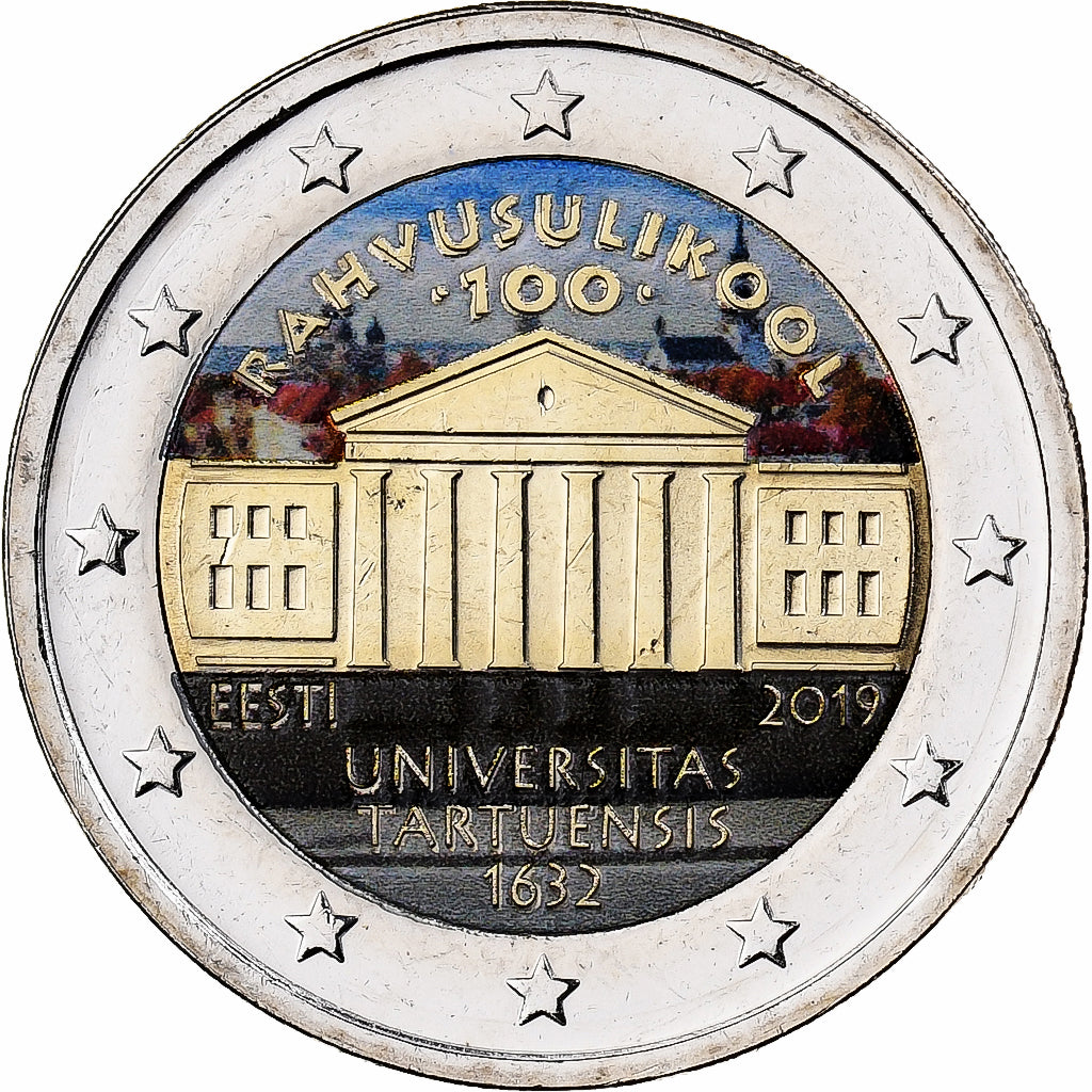 Estonia, 2 Euro, Université Tartuensis d’Estonie, Colourized, 2019