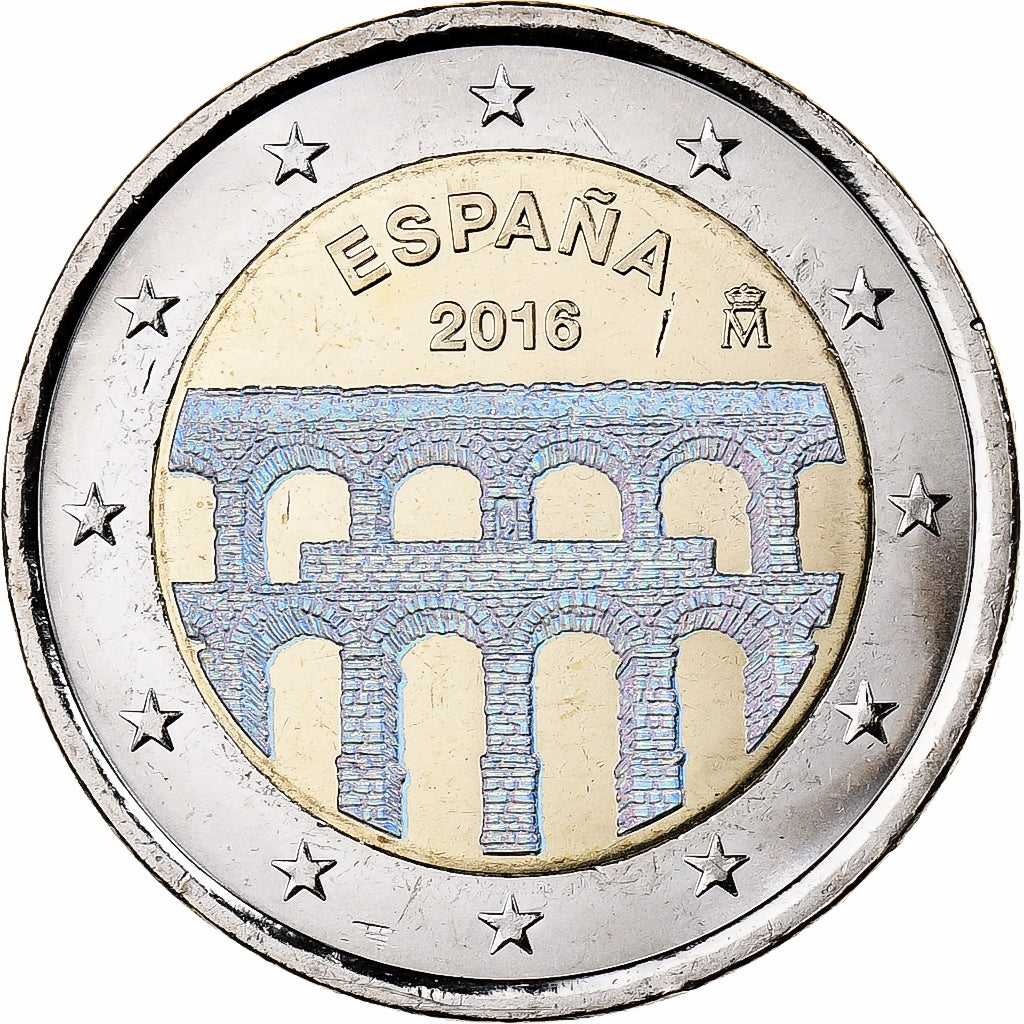 Spain, 2 Euro, Aqueduc de Ségovie, Colourized, 2016, Bi-Metallic, MS(63)