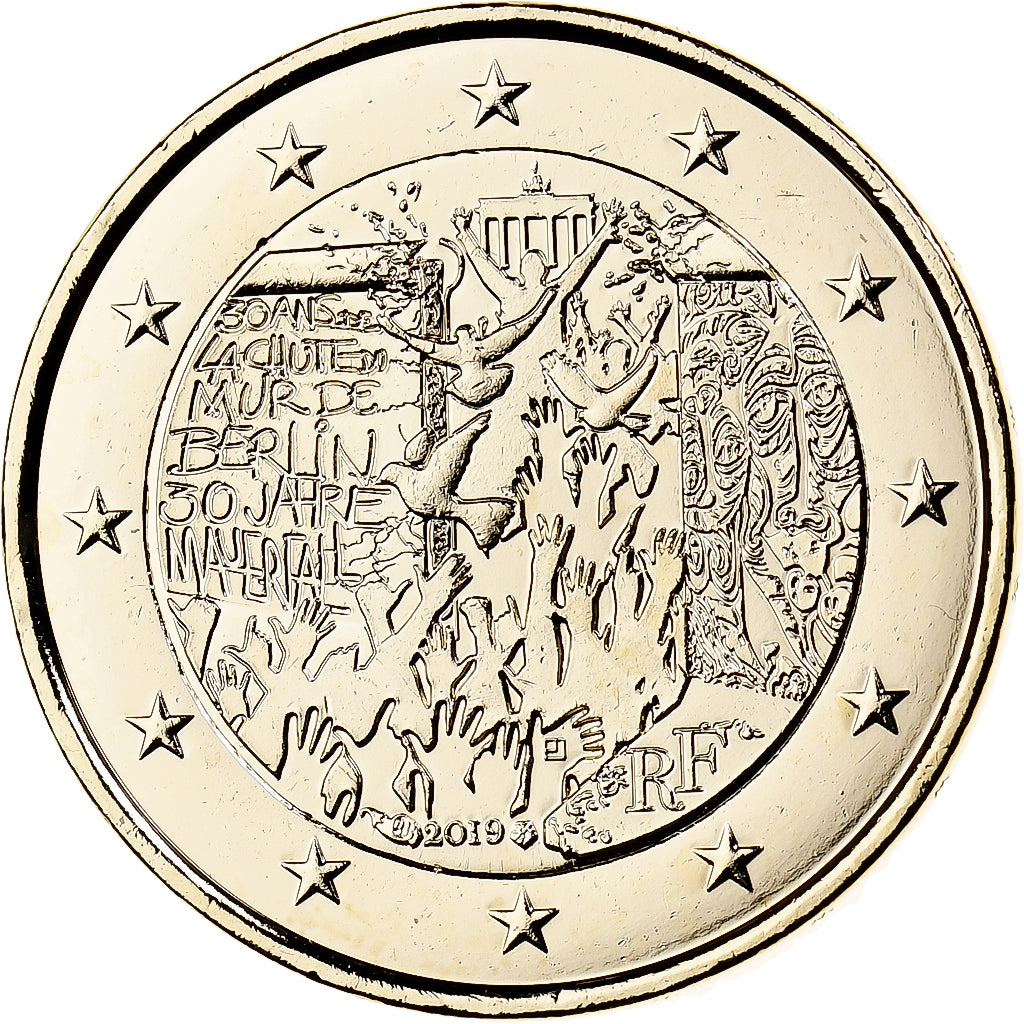 Frankreich, 2 Euro, Chute du mur de Berlin, 2019, Goldine, UNZ+, KM:New