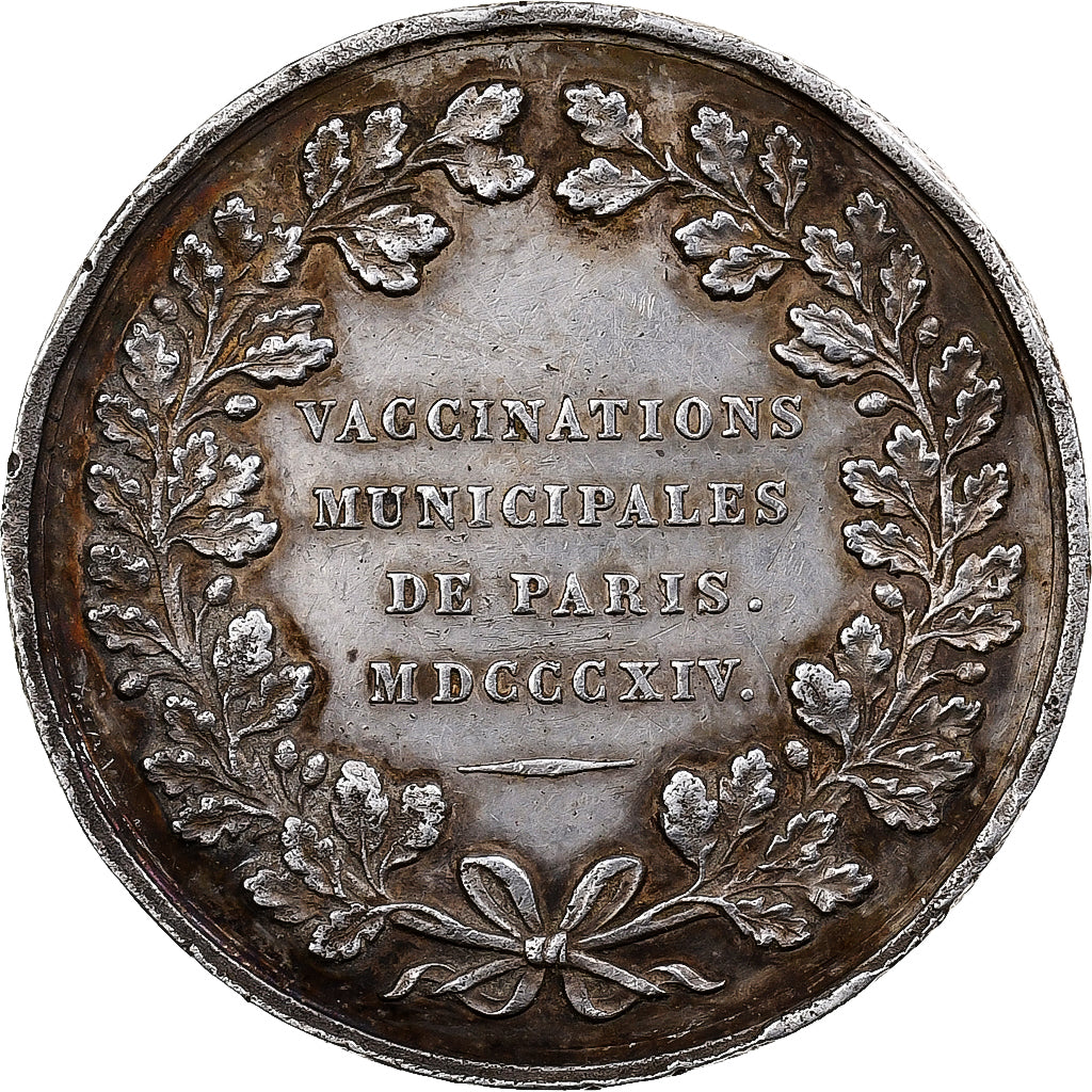 France, Medal, Médecine, Vaccinations Municipales de Paris, 1814, Silver