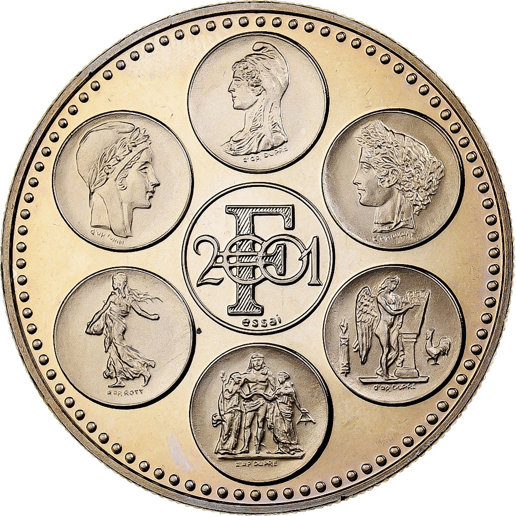 Francia, medaglia, Coq, Fin du Cours Légal du Franc, 2001, Rame-nichel, FDC