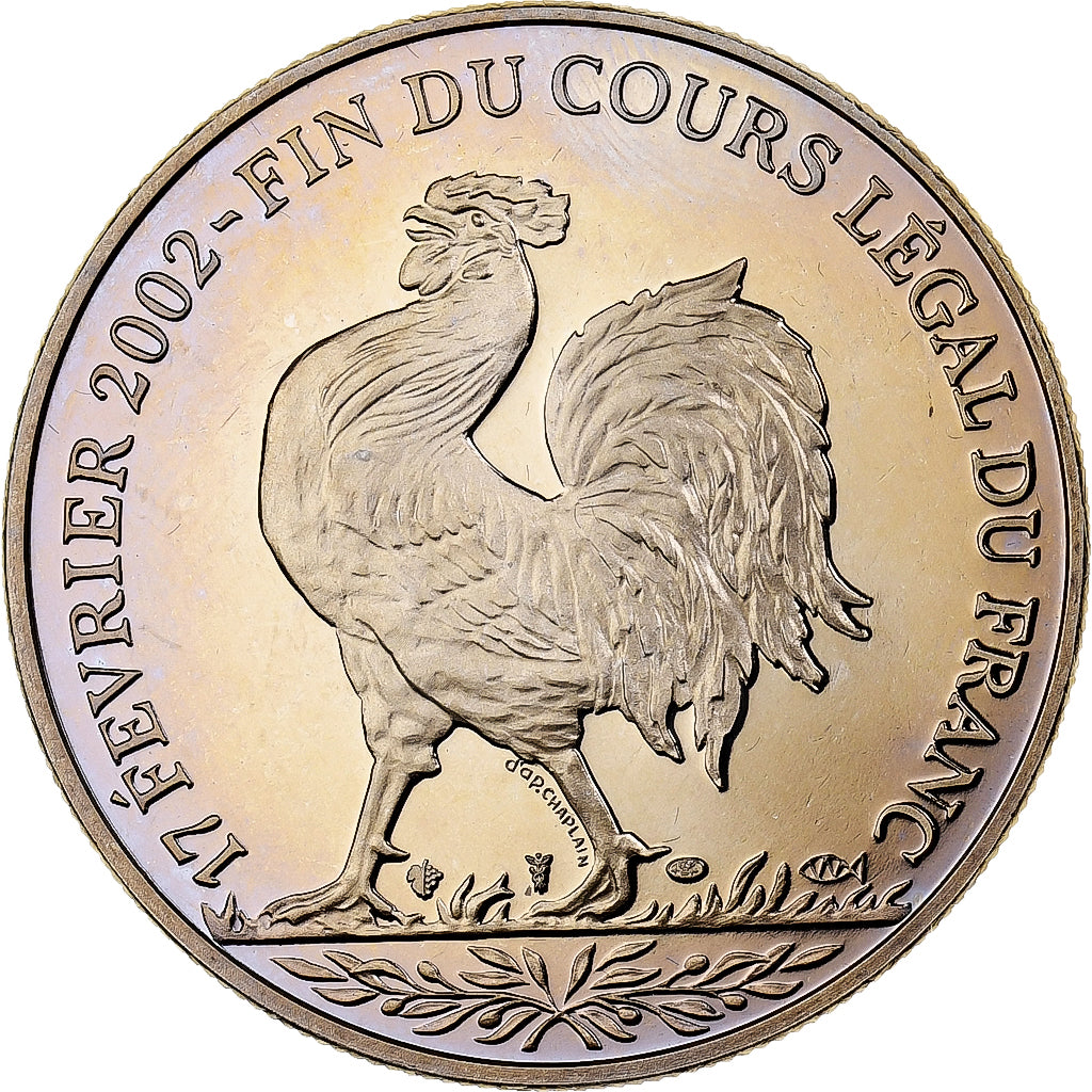 Francia, medaglia, Coq, Fin du Cours Légal du Franc, 2001, Rame-nichel, FDC