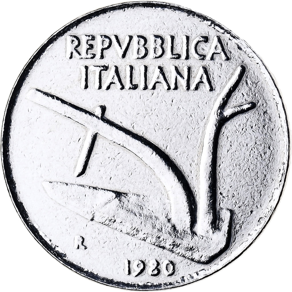 Italia, 10 Lire, 1979, Mucha, Aluminio, EBC