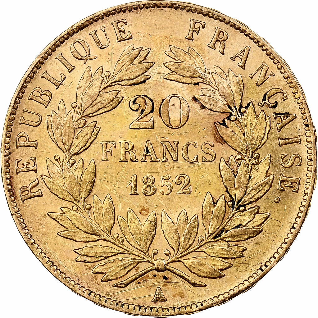 France, Louis Napoleon, 20 Francs, 1852, Paris, Gold, AU(50-53), Gadoury:1060