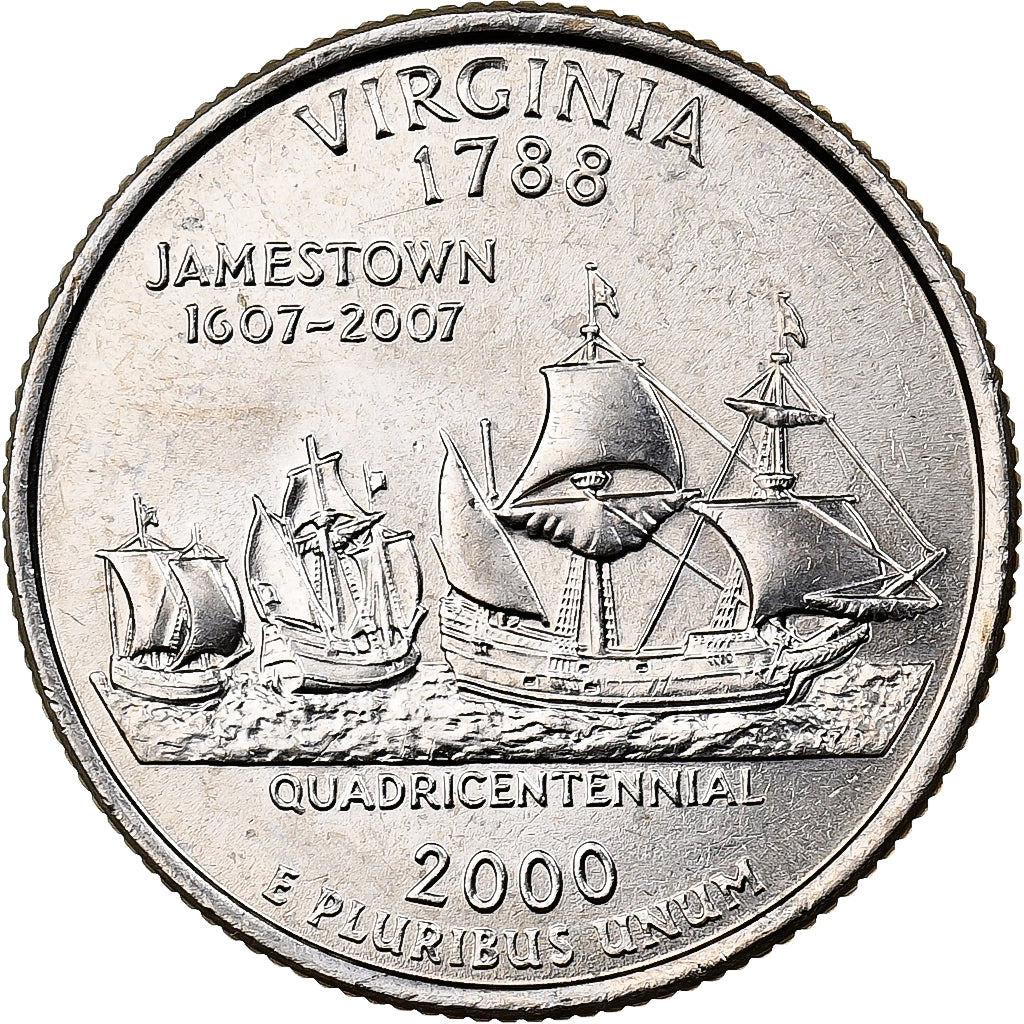 Estados Unidos, Quarter, Quarter Dollar, 2000, U.S. Mint, Virginia 1788, Cobre -
