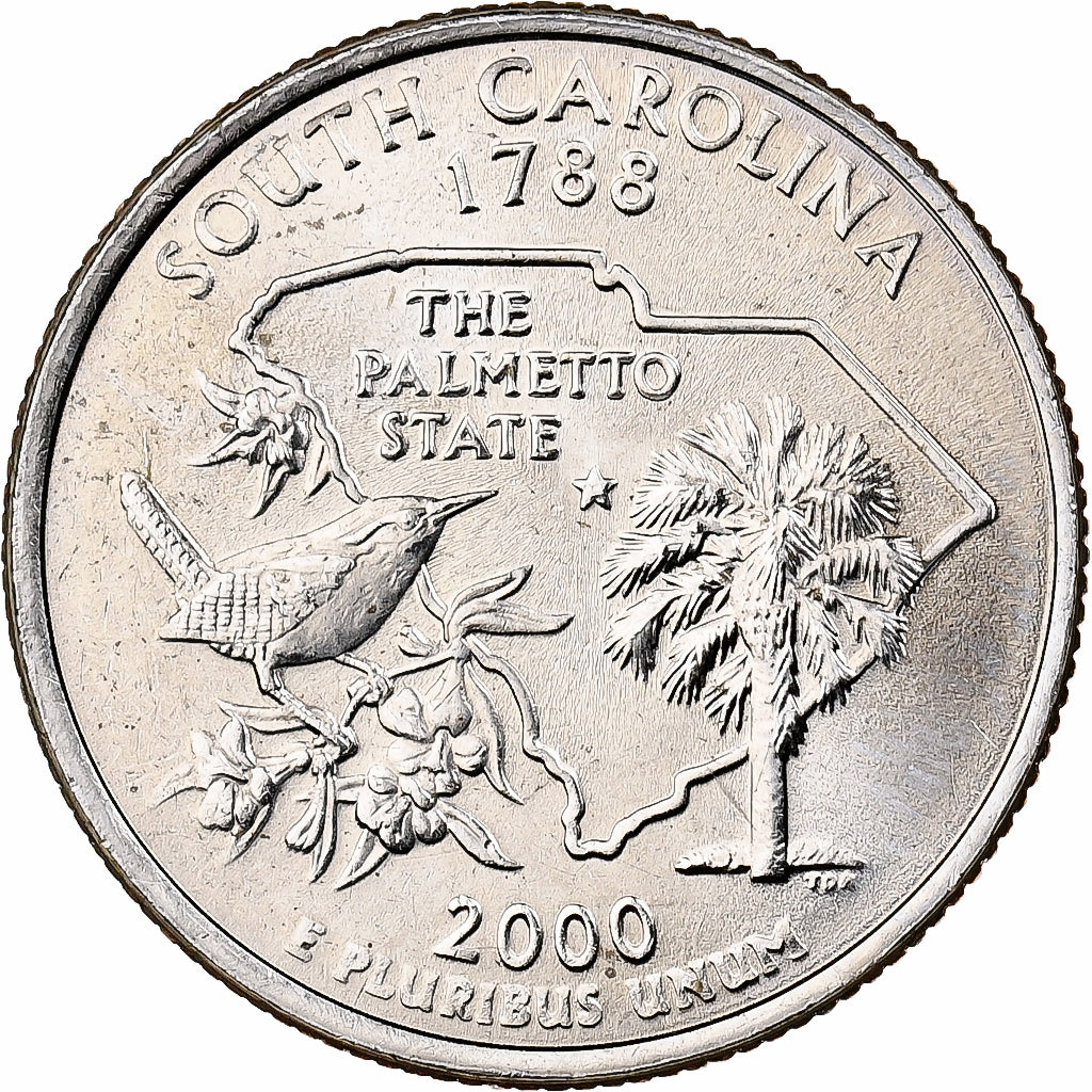 Stati Uniti, Quarter, Quarter Dollar, 2000, U.S. Mint, South Carolina 1788, Rame