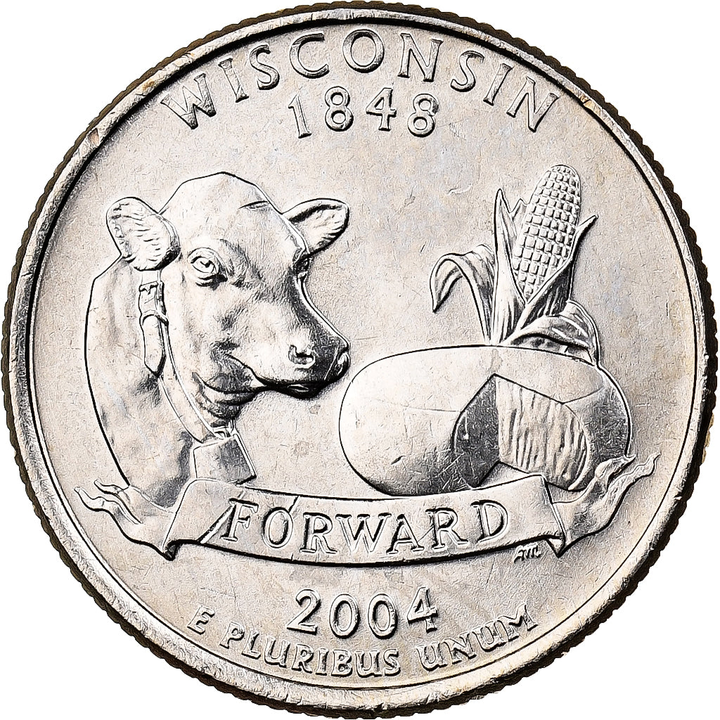 États-Unis, Quarter, Quarter Dollar, 2004, U.S. Mint, Wisconsin 1848