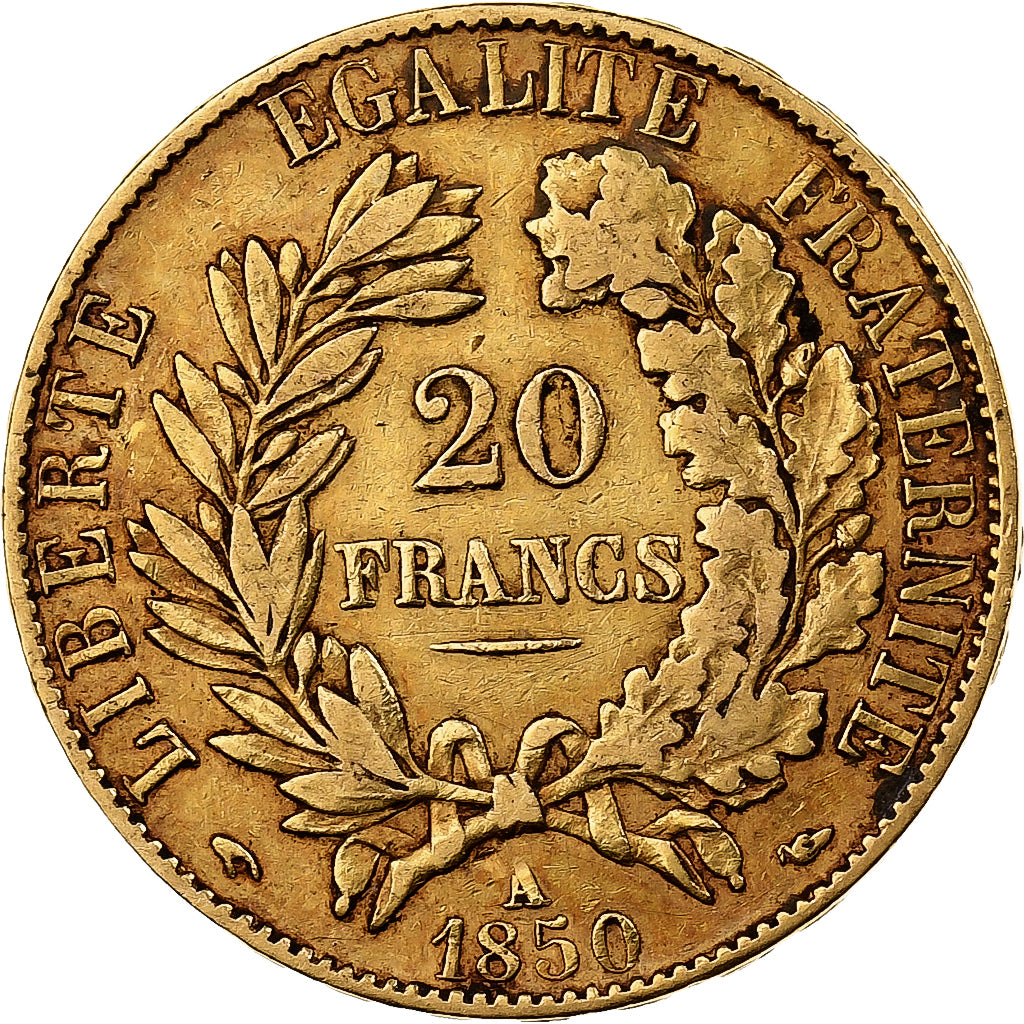 France, 20 Francs, Cérès, 1850, Paris, Gold, EF(40-45), Gadoury:1059, KM:762