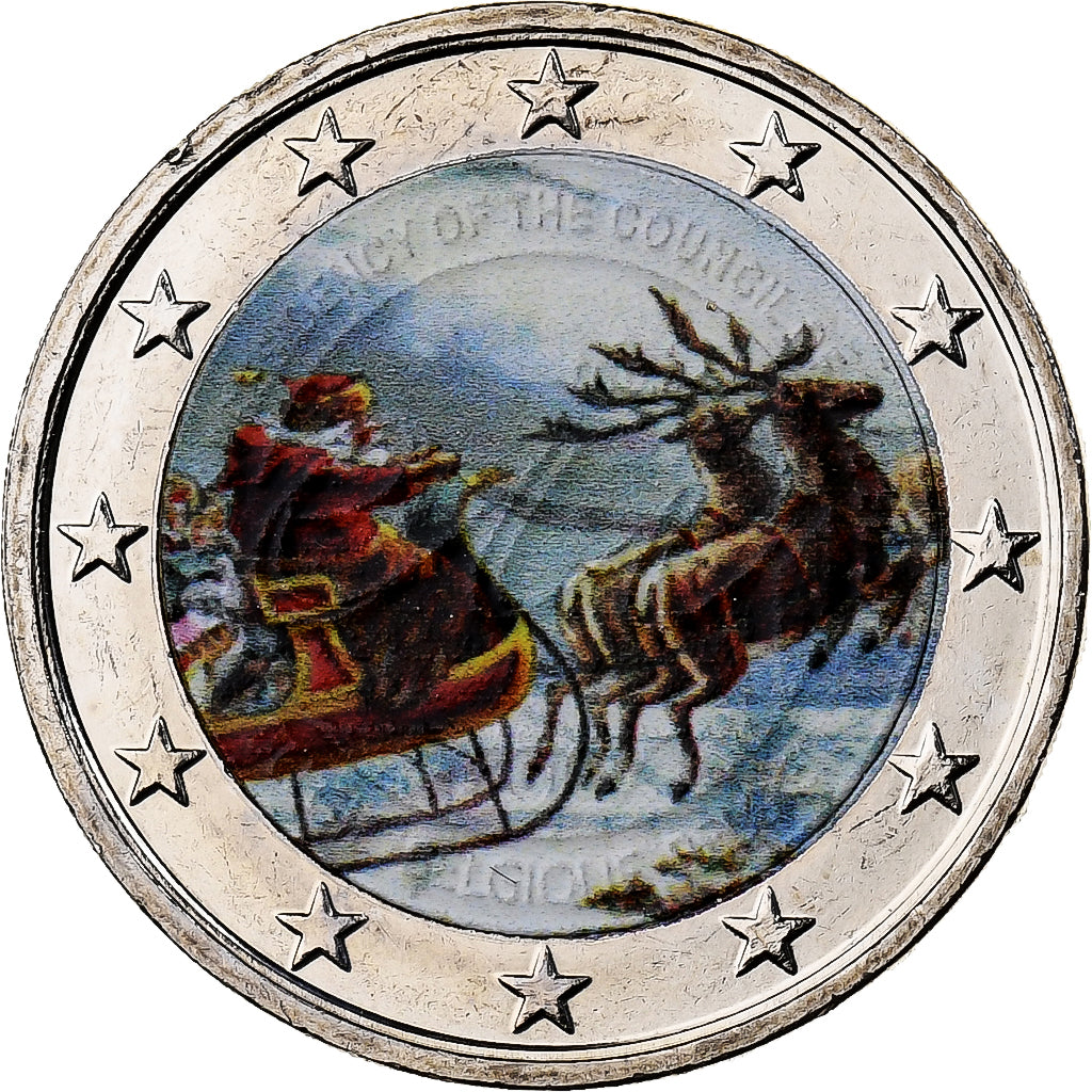 Belgium, 2 Euro, Père Noël, Colourized, Bi-Metallic, MS(63), KM:New