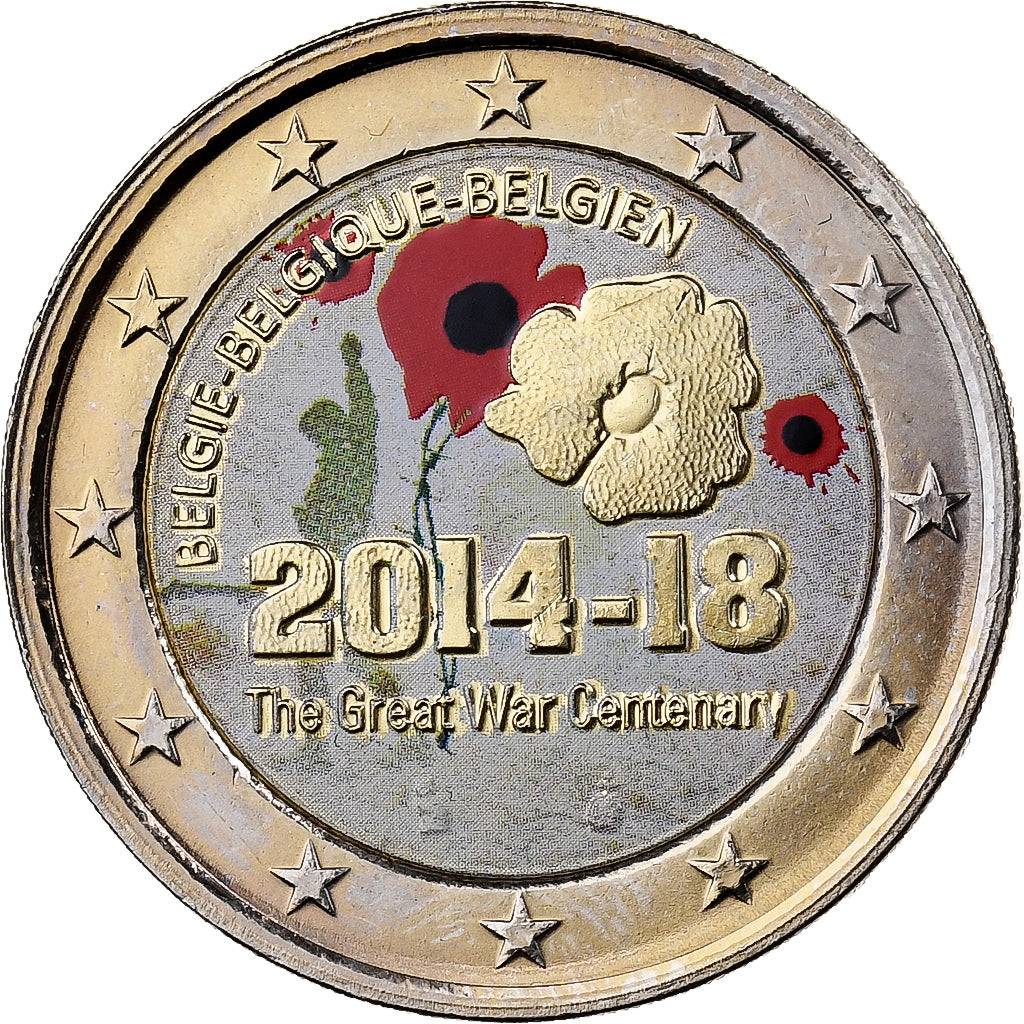 Belgium, 2 Euro, The Great War, Colourized, 2014, Brussels, Bi-Metallic, MS(63)