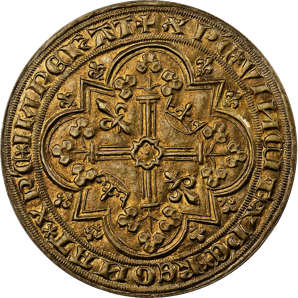 France, Jeton, Reproduction du Franc à Pied, Charles V, Copper-Nickel Gilt, SPL