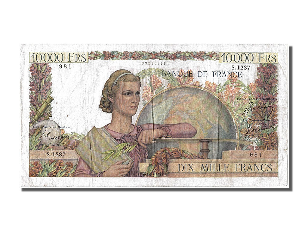 Geldschein, Frankreich, 10,000 Francs, 10 000 F 1945-1956 ''Génie Français''