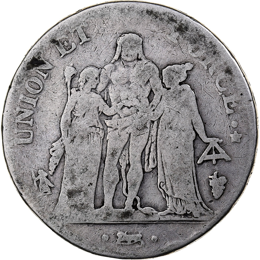 Francia, 5 Francs, Union et Force, AN 7, Perpignan, Argento, B+, Gadoury:563
