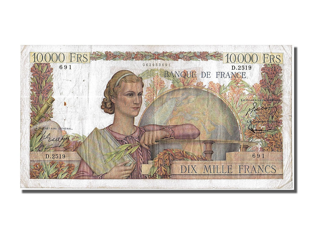 Geldschein, Frankreich, 10,000 Francs, 10 000 F 1945-1956 ''Génie Français''