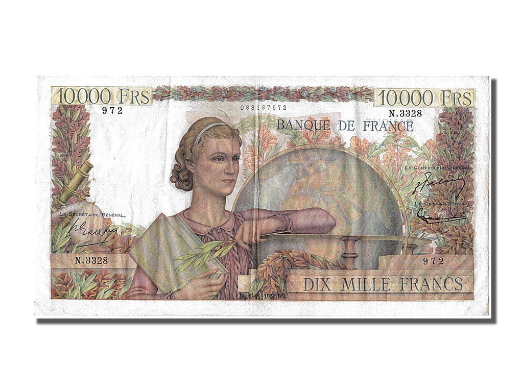 Billete, Francia, 10,000 Francs, 10 000 F 1945-1956 ''Génie Français'', 1952
