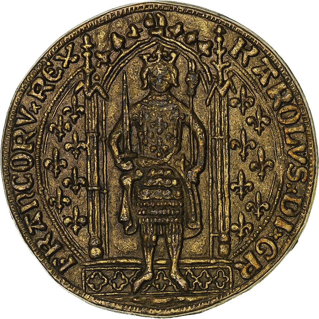 France, Token, Collection BP, Franc à Pied, Charles V, Copper, AU(55-58)