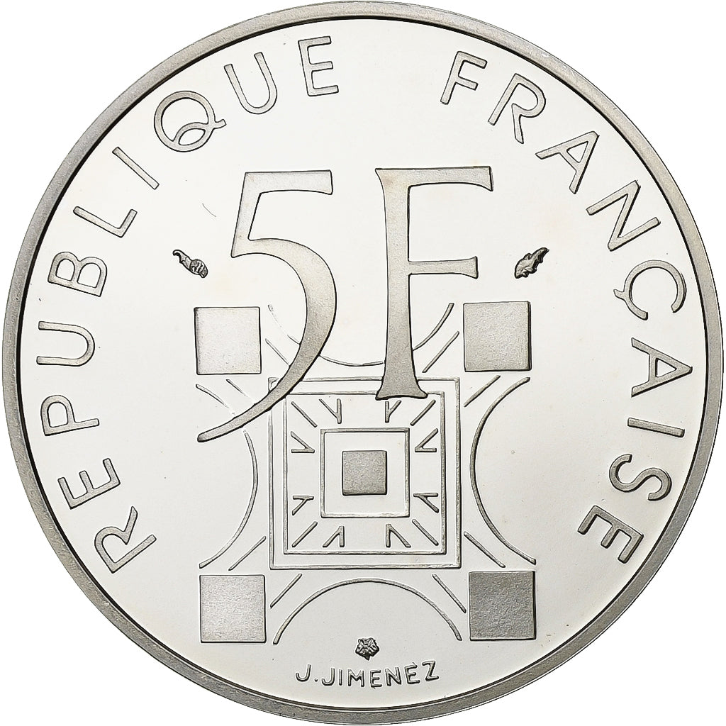 France, 5 Francs, Tour Eiffel, 1989, Paris, BE, Silver, MS(64), KM:968a