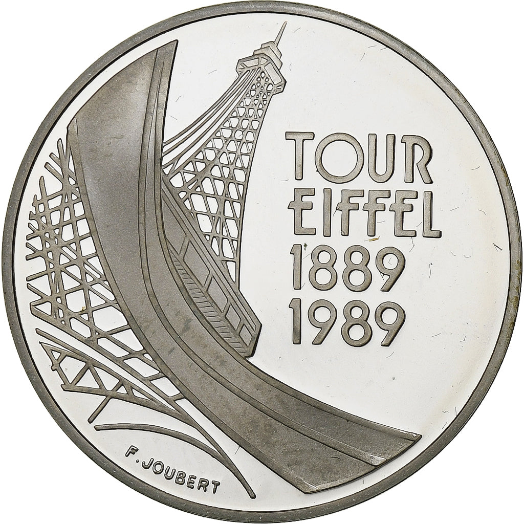 France, 5 Francs, Tour Eiffel, 1989, Paris, BE, Silver, MS(65-70), KM:968a